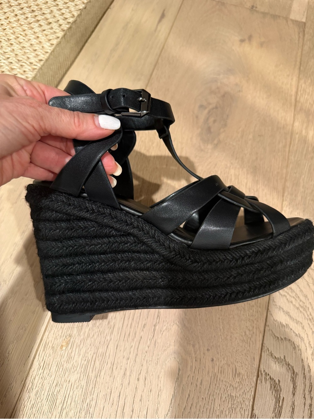 Black Wedge Espadrille Sandals